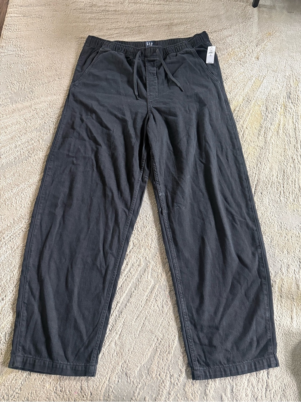 GAP Black pants barrel relaxed Drawstring pull on Casual high rise  XL tall new